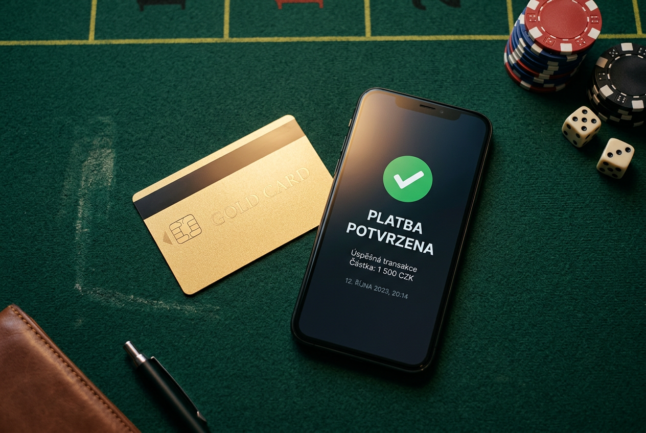 Smartphone a neoznačená platební karta na kasinovém stole